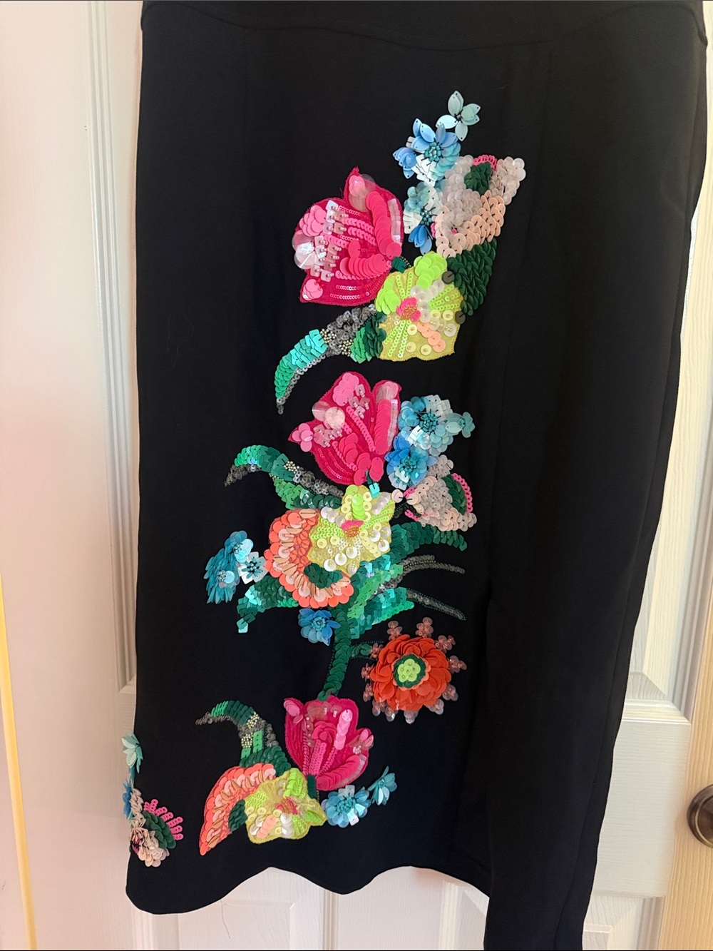 Nanette Lepore Black Midi Dress with Multicolor Floral Appliqué - Picture 4 of 7